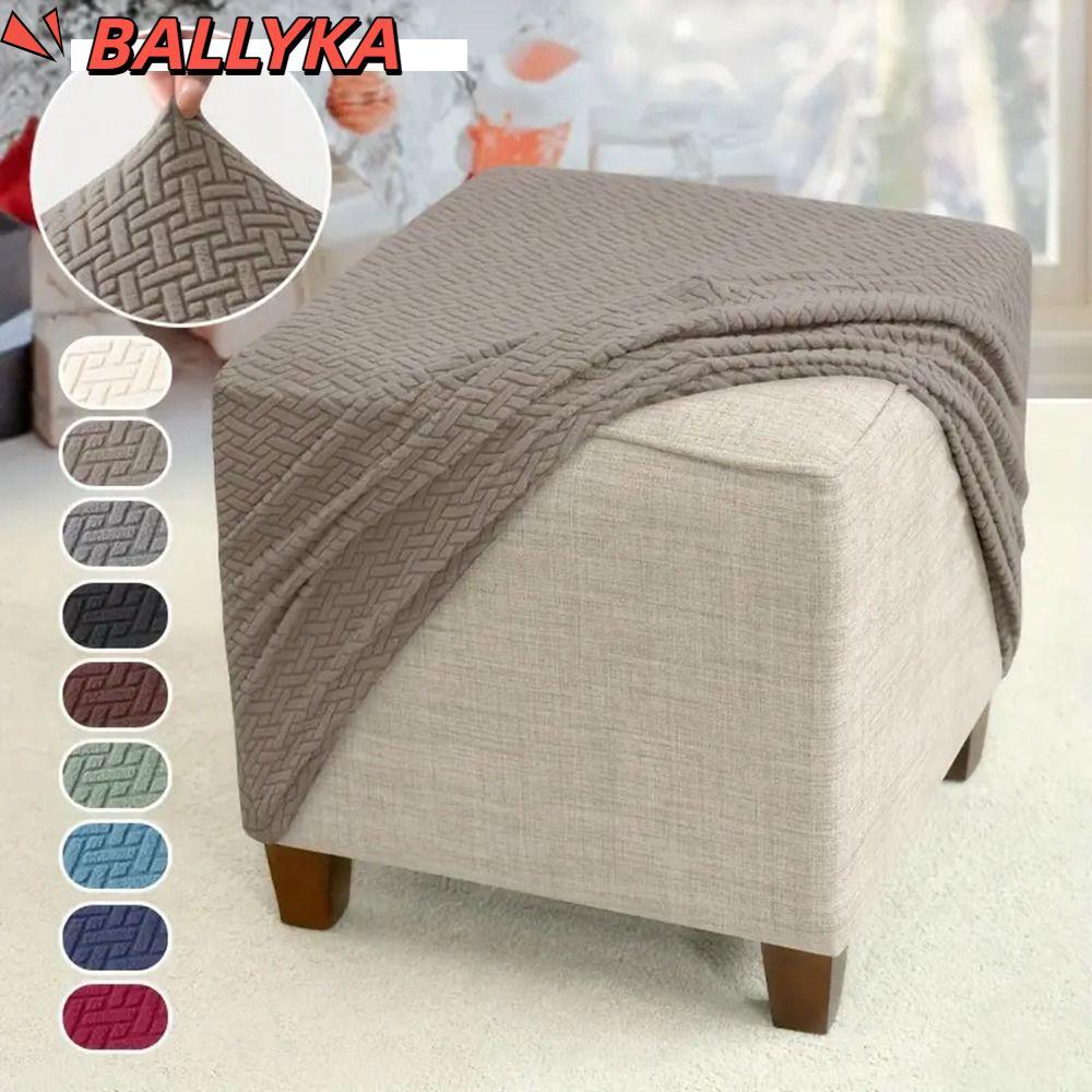BALLYKA Jacquard Ottoman Cover, Elastic T-Shape Square Stool Cover, กํามะหยี่นุ่มสีทึบสตูลวางเท้าห้อ