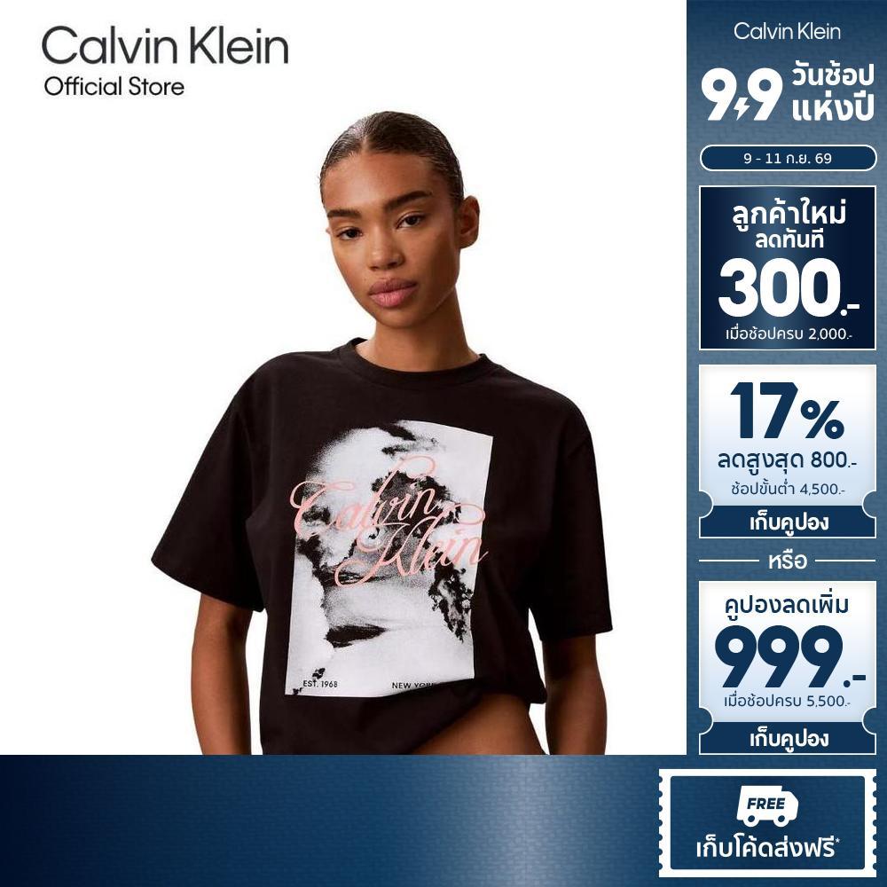 CALVIN KLEIN เสื้อยืดคอกลมผู้หญิง Faded Script Logo Graphic ทรง Boxy รุ่น 47F851G UB1-สีดำ