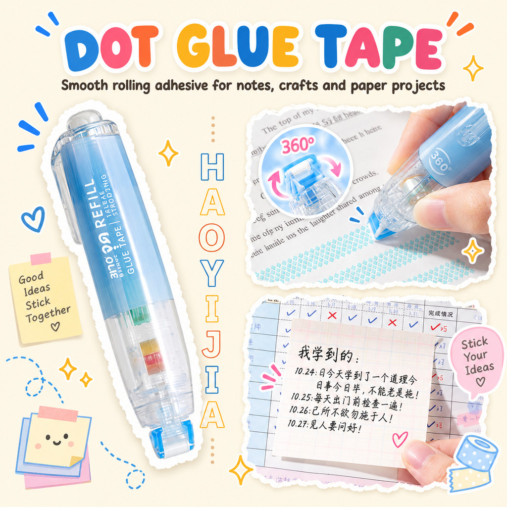 OHAYO ออกแบบน่ารักจุดเทปกาว 5 M*6 มม.กดกาว Roller Dispenser DIY Scrapbooking ปากกา Gam Titik 点胶