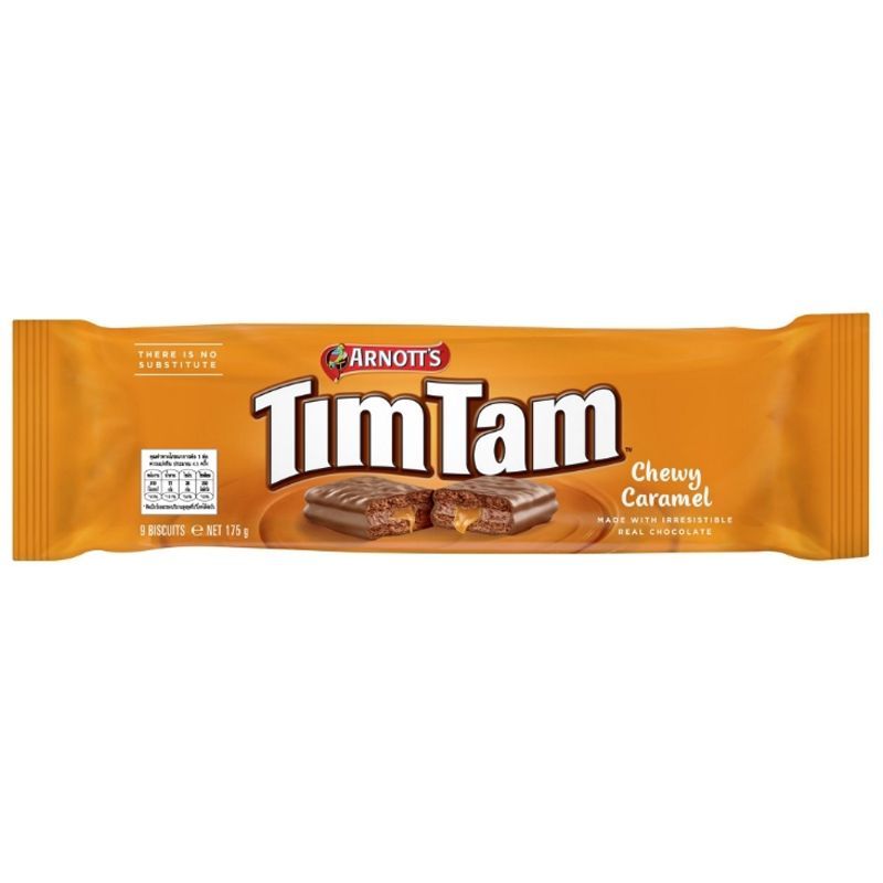 อาร์นอตส์ทิมแทมคาราเมลชูวี่บิสกิต 175กรัม Arnotts Tim Tam Caramel Chewy Biscuit 175g.