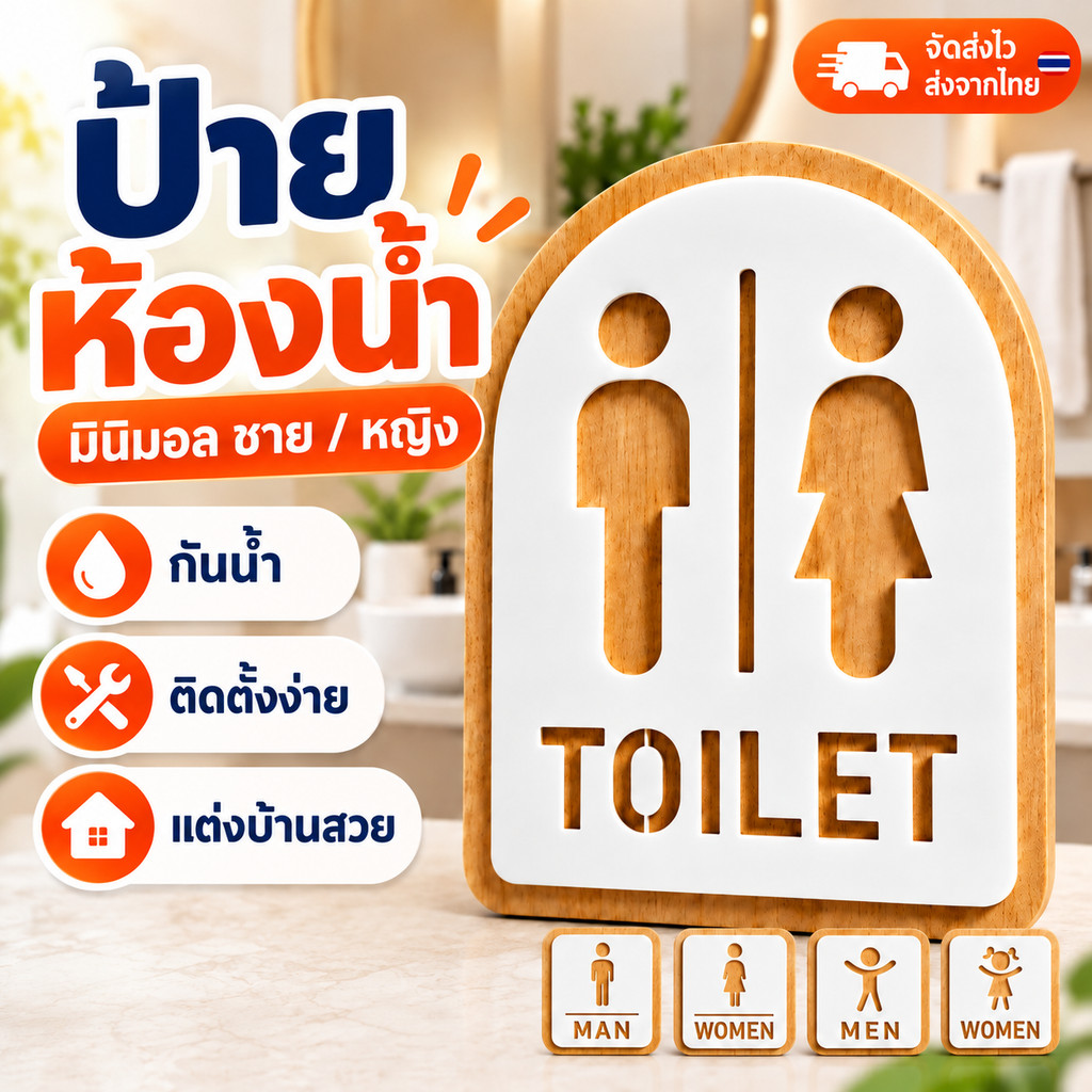 พร้อมส่ง💦ป้ายห้องน้ำ อะคริลิค TOILET WOMEN MAN🚻 สติกเกอร์ป้ายสุขา หญิง/ชาย พร้อมเทปกาวสองหน้า ติดตั้งง่าย