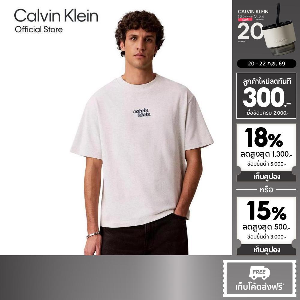 CALVIN KLEIN เสื้อยืดคอกลมผู้ชาย Embroidered 1989 Logo Graphic ทรง Relaxed รุ่น 4RG248G P74-สี Off White
