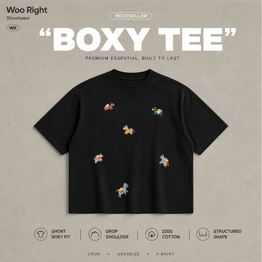 Woo Right تيشيرت رجالي Boxy Crop بطباعة نصية — صورة 7