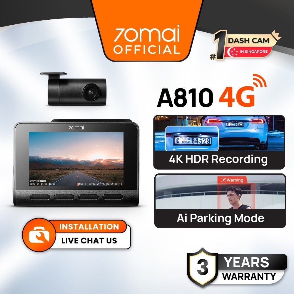 70mai A810 4K Dash Cam Dual Vision Car Recorder GPS ADAS 4G Remote Live View ด้านหน้าและด้านหลัง Das