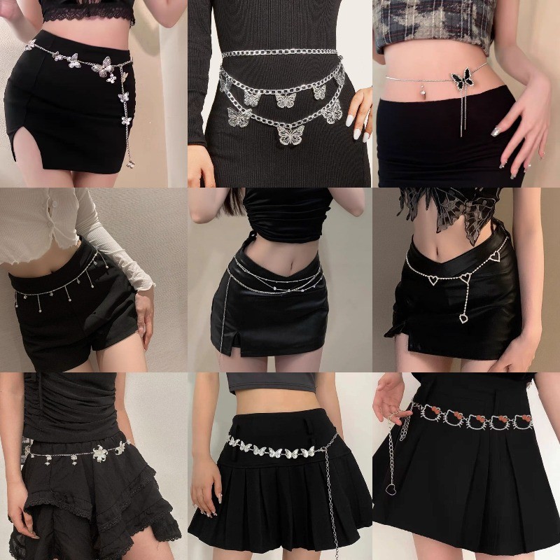 เครื่องประดับแฟชั่นผีเสื้อดอกไม้ กึ่งสร้อยพู่ระย้า พร้อมเข็มขัดเพิ่มสไตล์สำหรับคนชอบแต่งตัวเก๋ไก๋