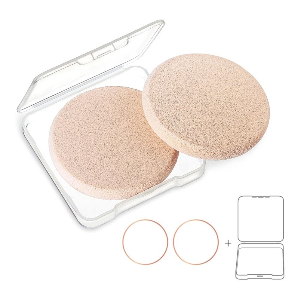 KOOBA 2pcs Round Makeup Sponges with 1 Travel Case, Beauty Face Primer Compact Powder Puff, Blender 