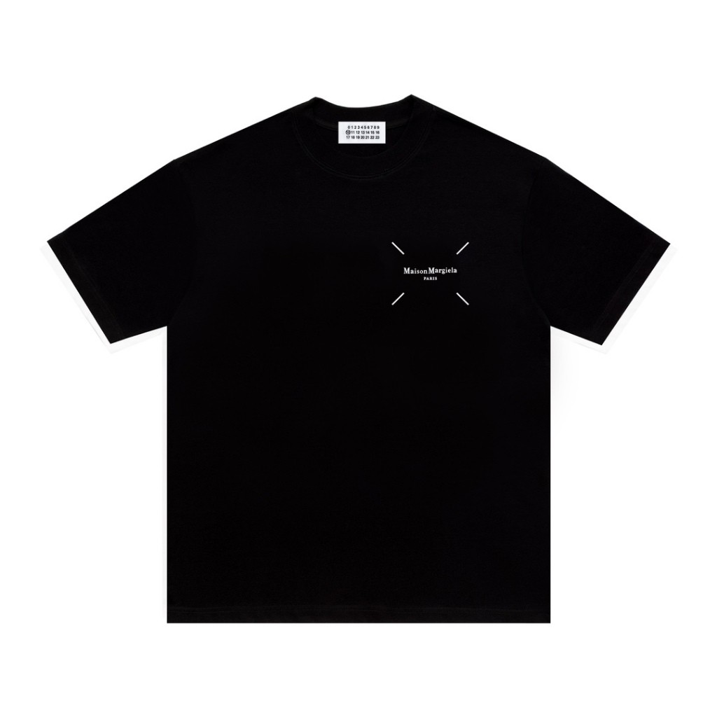 Maison Margiela MM6 T-Shirt สำหรับผู้ชายและผู้หญิง สติกเกอร์กรอบด้านหลัง พิมพ์ลายด้านหน้า