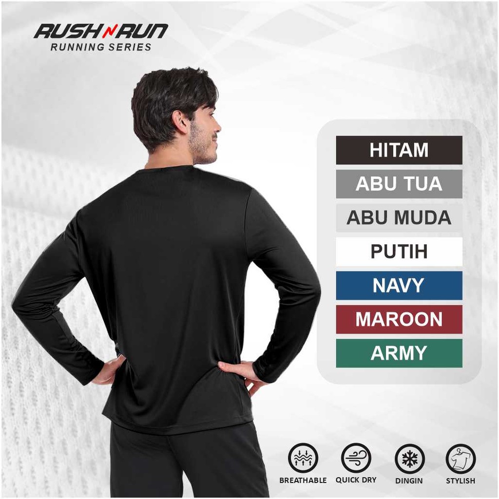 Rush N Run ชุดกีฬาแขนยาวผู้ชาย Dry Fit วัสดุกีฬากลางแจ้งยิมวิ่ง