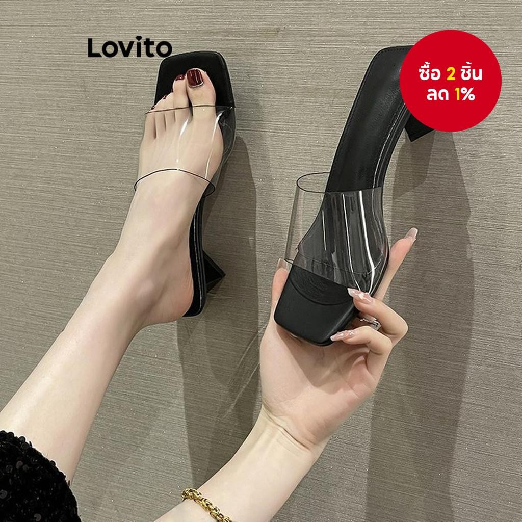 Elegant Plain French Transparent Block Heel Square Head Heel สําหรับผู้หญิง LFA60428