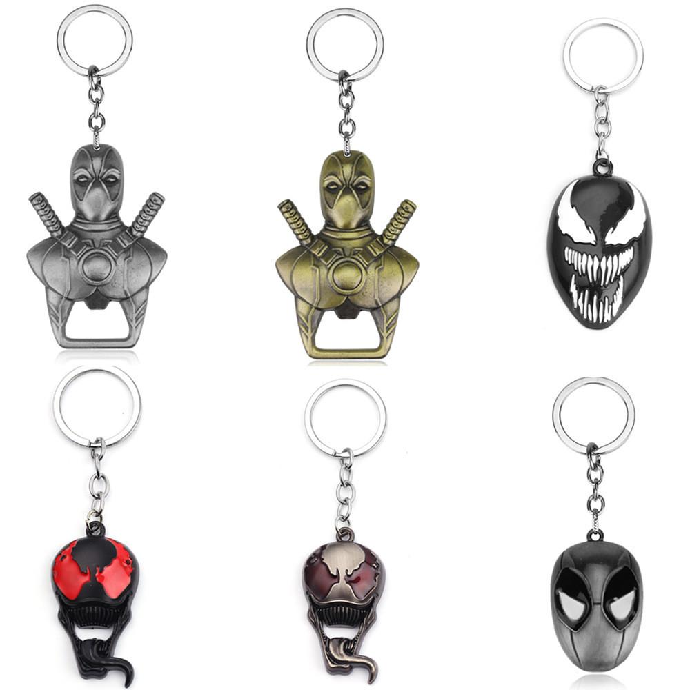 Superhero Deadpool Venom หน้ากากพวงกุญแจที่เปิดขวดจี้พวงกุญแจเครื่องประดับรถอินเทรนด์สินค้า