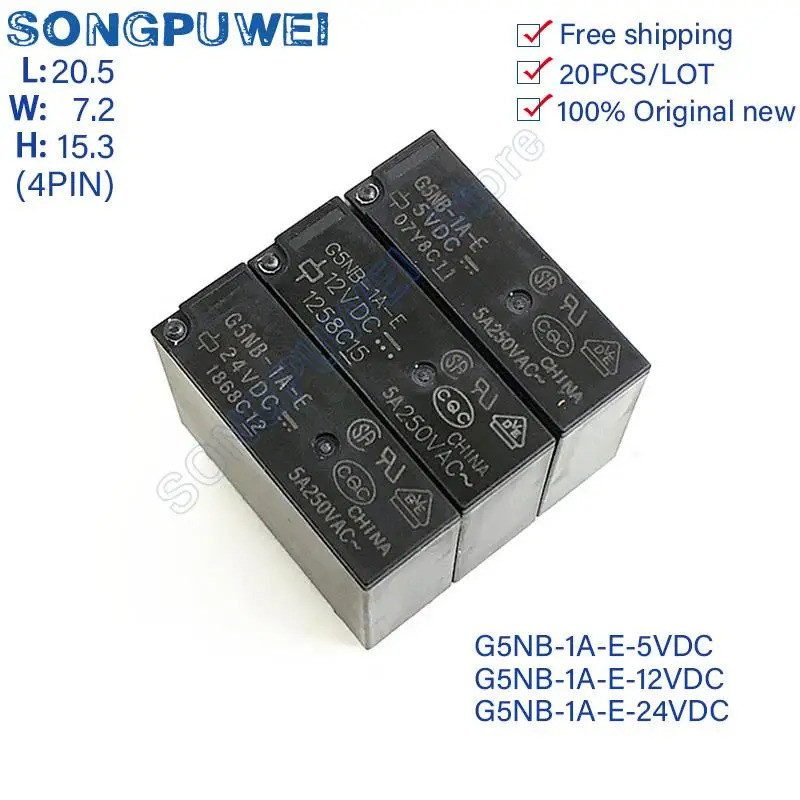 20 ชิ้น/ล็อต 100% ใหม่ G5NB-1A-E-5V G5NB-1A-E-12V G5NB-1A-E-24V G5NB-1A-E G5NB-1A-E 5V 4V 4V 250VAC 