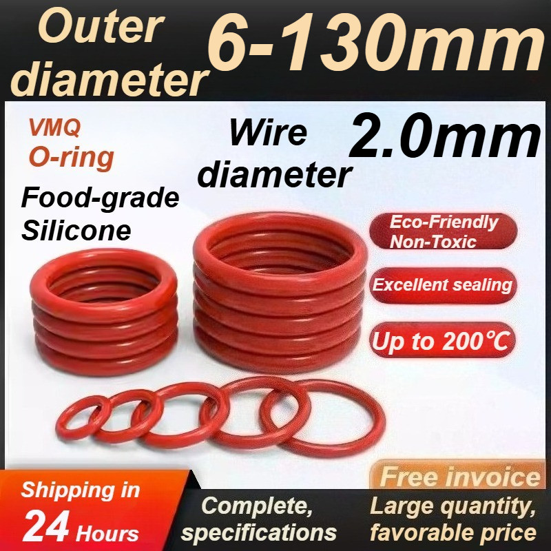 แหวนปิดผนึกซิลิโคนเกรดอาหาร / โอริงซิลิโคนสีแดง / CS2mm*OD6-130mm / แหวนกันน้ํา ส่วนประกอบการปิดผนึกทนอุณหภูมิสูง [MX-MB]
