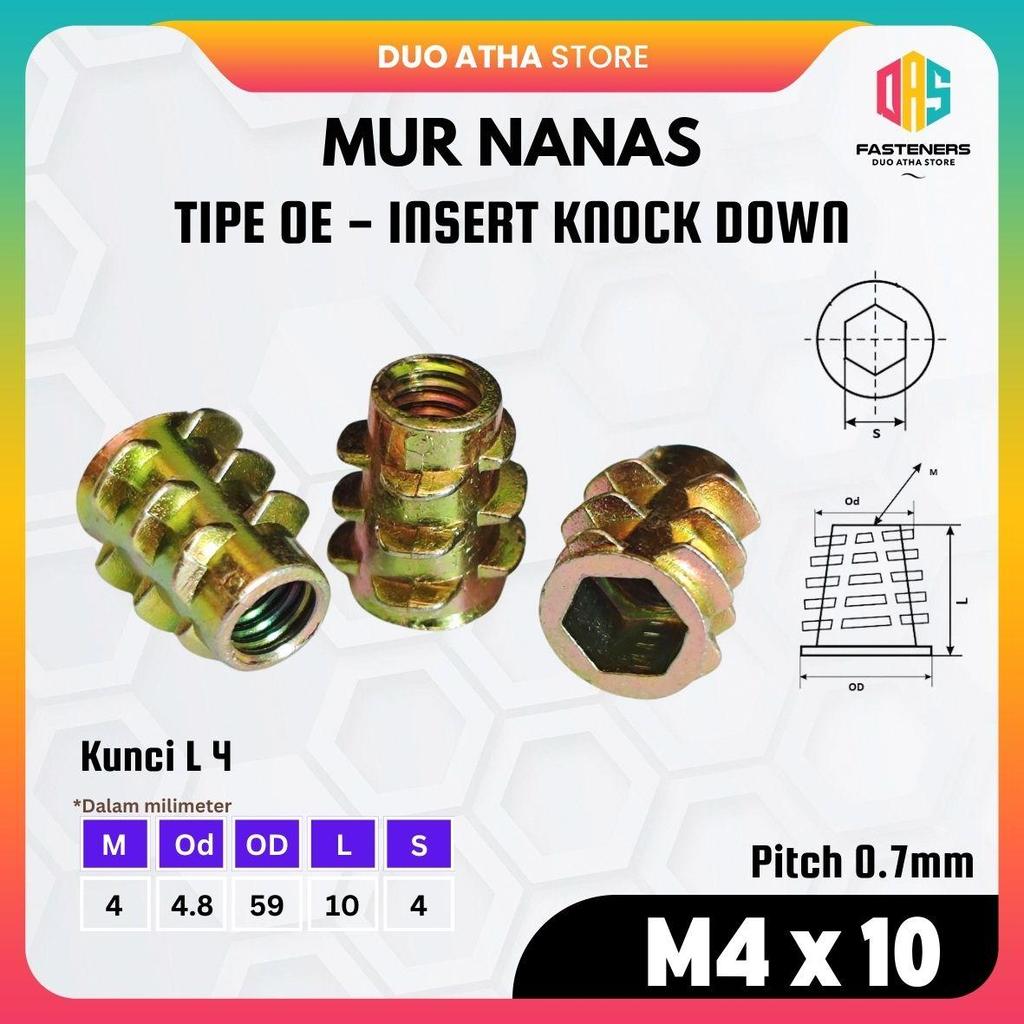 น็อตสับปะรด M4x10 ประเภท OE / น็อตสับปะรด OE M4 x 10 / ใส่ Knock Down M4x10 / น็อตปลูกเฟอร์นิเจอร์ M