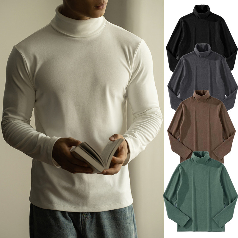 เสื้อความร้อนผู้ชายขนแกะเรียงรายฤดูหนาวที่อบอุ่นสูงคอปกแขนยาวชั้นฐานสภาพอากาศหนาวขนาดบวก ล-5เอ็กแอล สีเขียวสีน้ําตาลสีเทาสีดําสีขาว