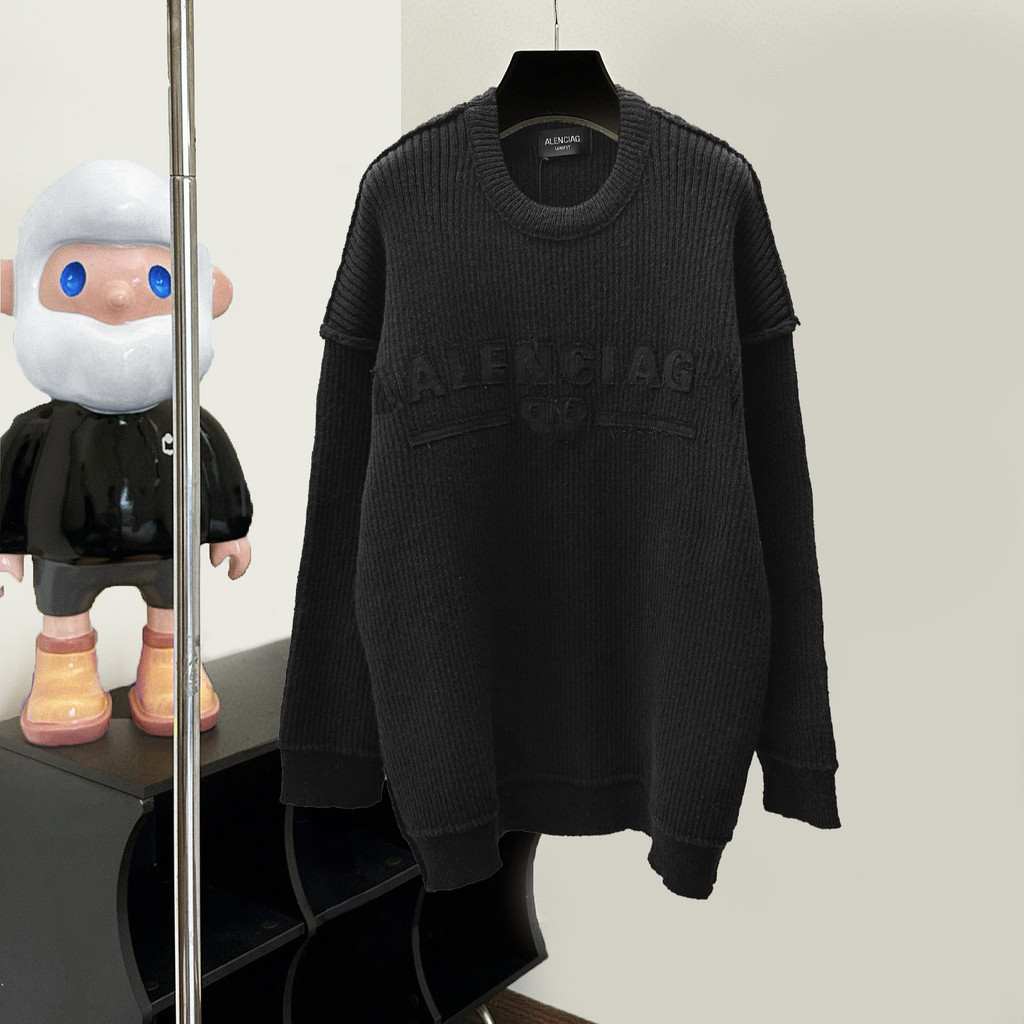 Balenci ** 1: 1 Original Label Real Shot ปัก Letter Patch ปักถัก Pullover Street สวมใส่ผู้ชายผู้หญิง