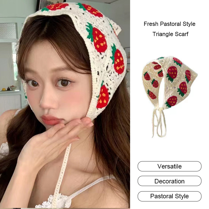 Dopamine Headscarf Fresh Country Style Triangle Scarf ผ้าโพกศีรษะสไตล์สาวหวาน