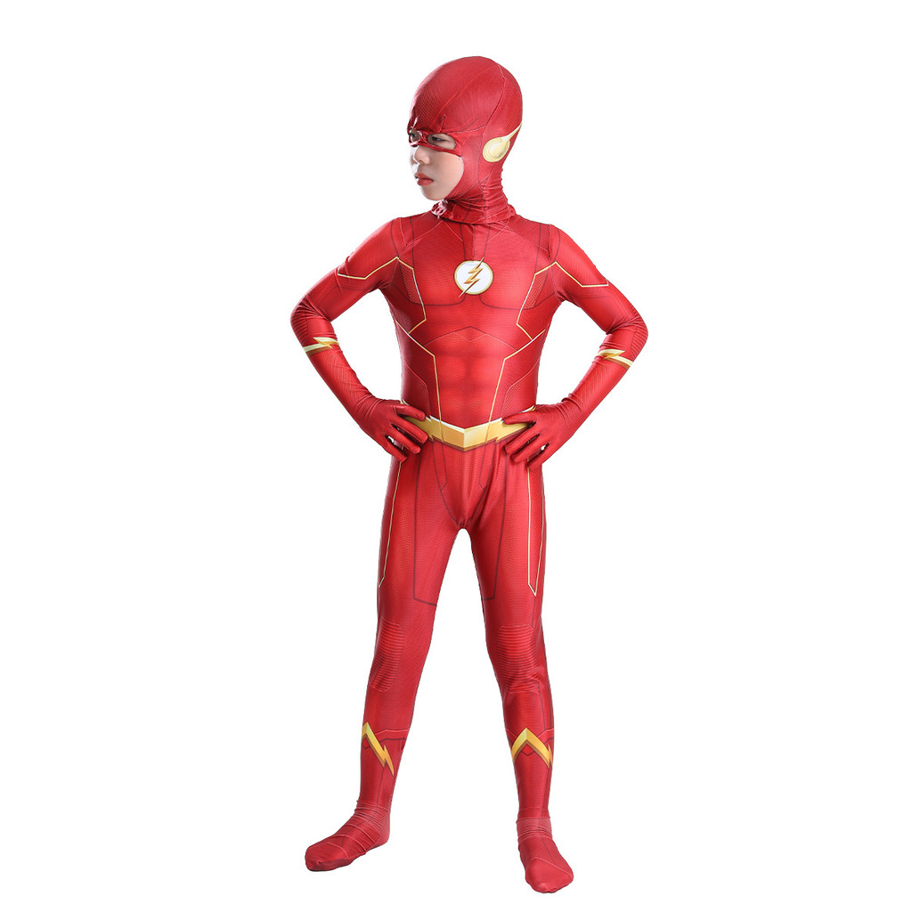 บอดี้สูทเด็ก Jumpsuit ลายแฟลชจาก DC Movies สำหรับ cosplay และการขึ้นเวที