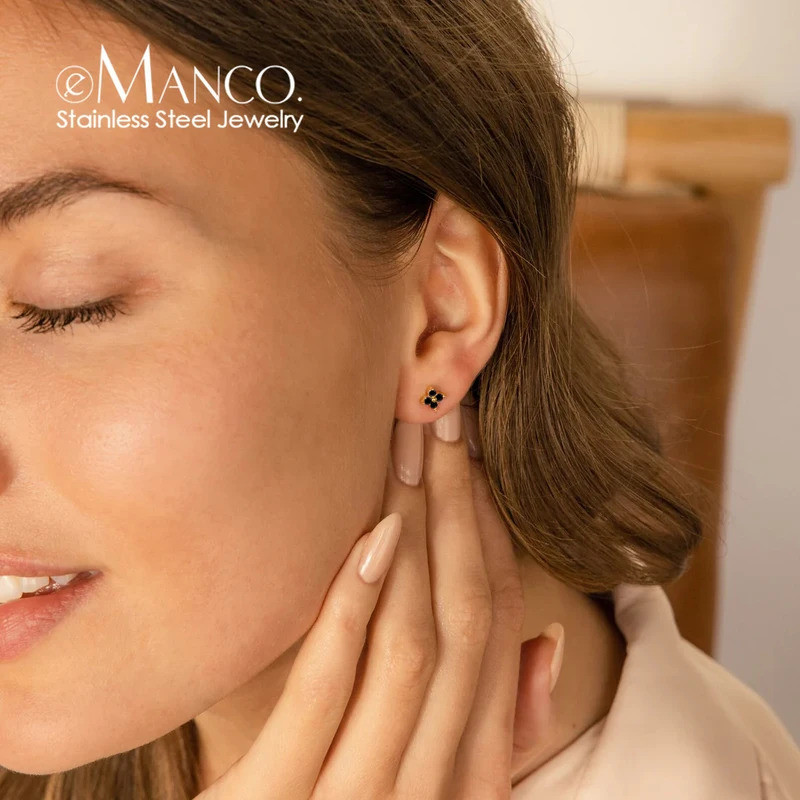 ต่างหูสแตนเลส 14K Gold Plated สไตล์มินิ멀ิสท์ พร้อมครอฟเวอร์ แซฟไฟร์ เพอร์ล์ โดป สำหรับผู้หญิง สวมใส่ได้ทั้งวันและงาน.party