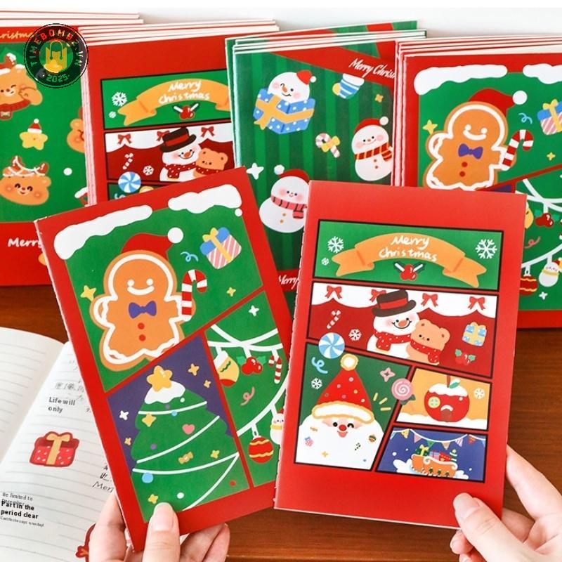 {TB & Bag} 4 Cartoon Christmas Notebooks Santa Claus Snowman A5 Workbook Childrens Diary Notepad Stu