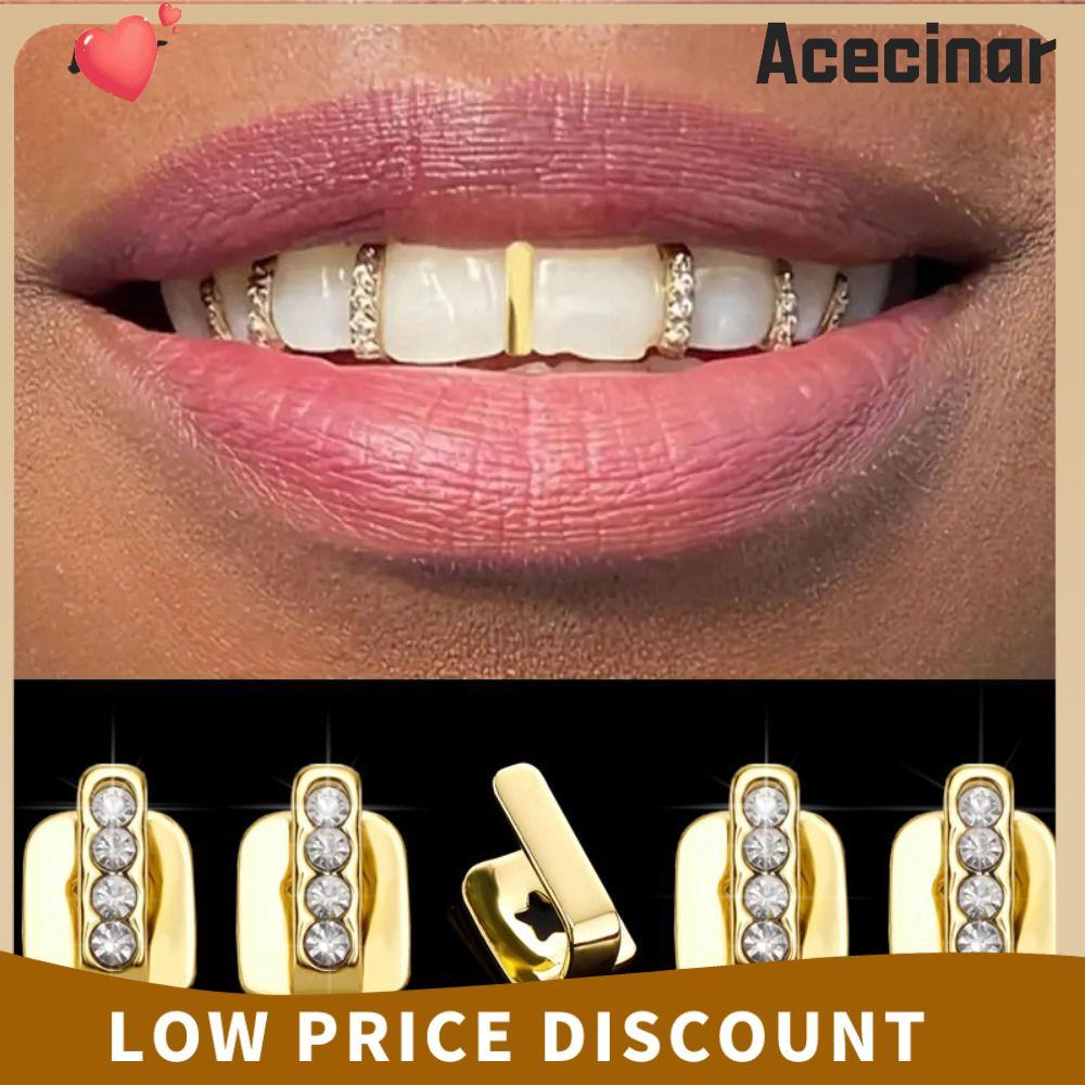ACECINAR 3 ชิ้น Grillz, Hollow Rhinestone Hip Hop ฟัน Grillz, เงาฟันหมวกผู้หญิงผู้ชาย