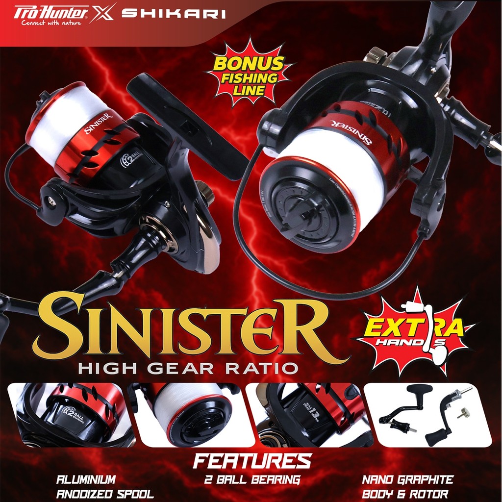 รอกตกปลา Shikari Sinister Reel แถมฟรี! สายเอ็น+ขารอก หมุนลื่น เบรกหนัก