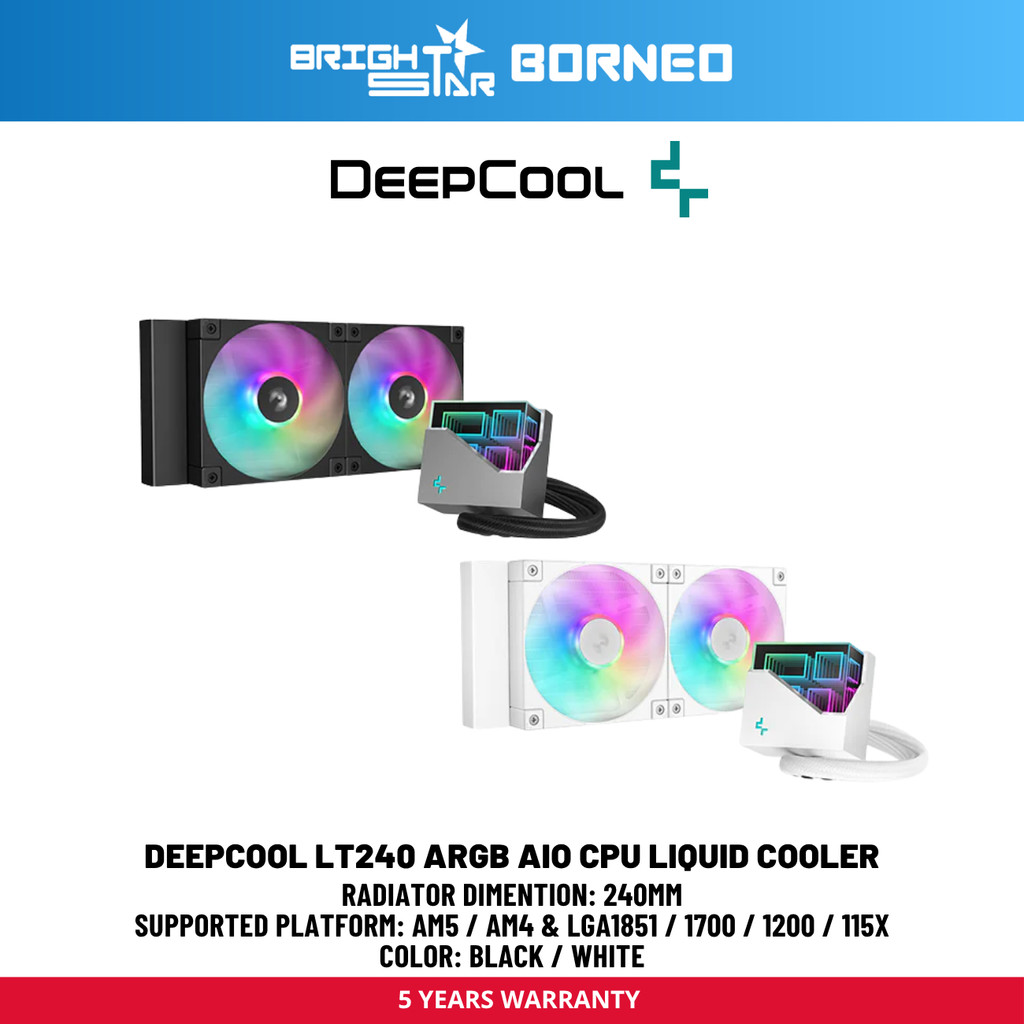 DEEPCOOL Lt240 ARGB AIO CPU Liquid Cooler - สีดํา/ขาว