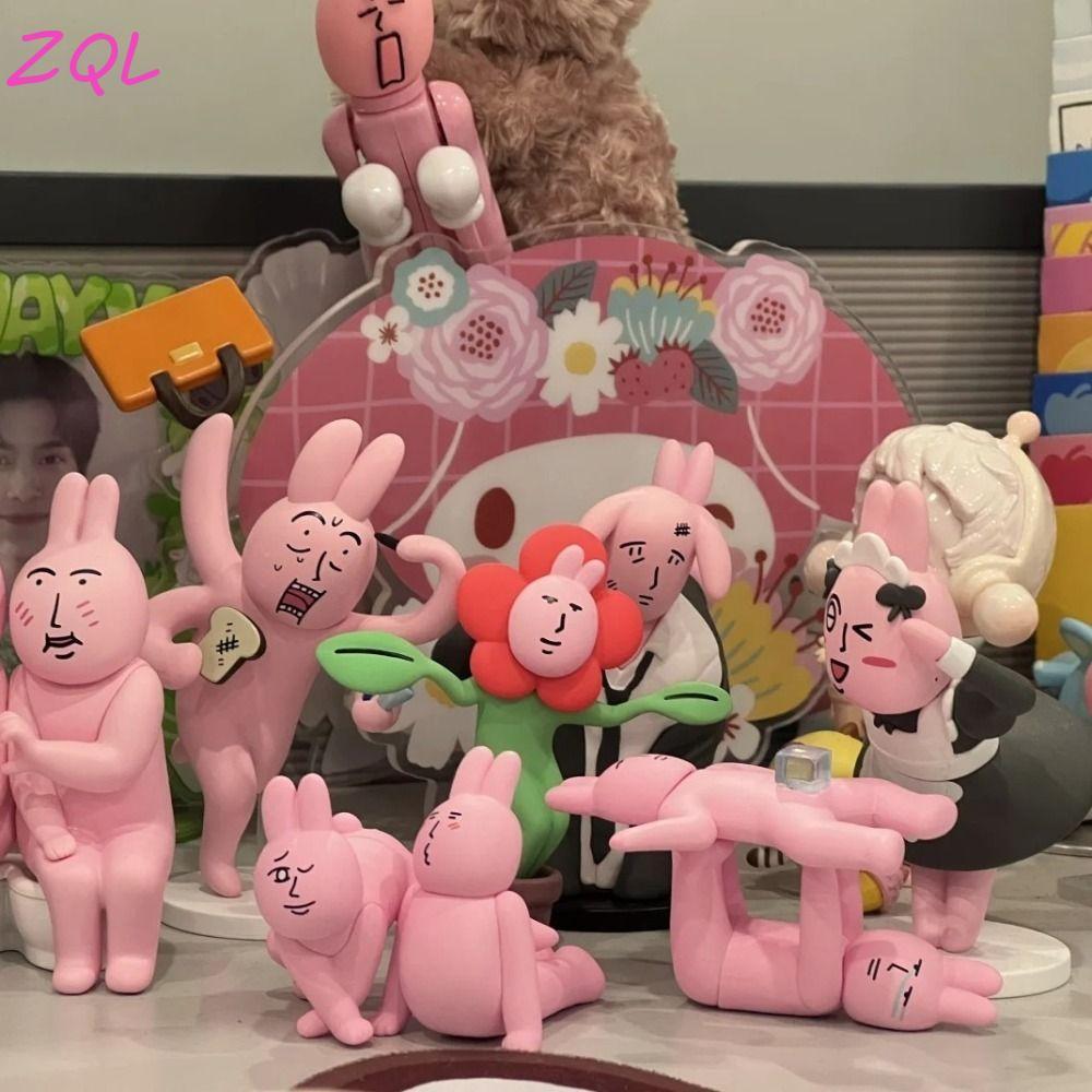 GLOBALO My Friend Rabbit Action Figure, Collection รูปปั้นตุ๊กตากระต่ายสีชมพู, การ์ตูนประณีตตลกน่ารั