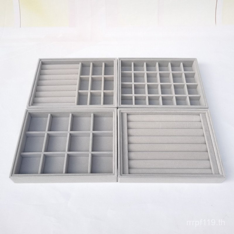 กล่องเครื่องประดับเครื่องประดับ Lingyue สร้อยคอต่างหูจอแสดงผล Flannel สีเทากล่องเก็บกล่องเครื่องประด