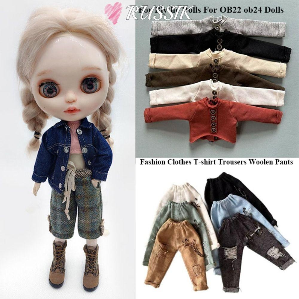 ROUSSIK เสื้อยืดกางเกง, DIY แฟชั่น Casual Top, น่ารัก Mini ของขวัญของเล่นสําหรับตุ๊กตาบลายธ์สําหรับ 