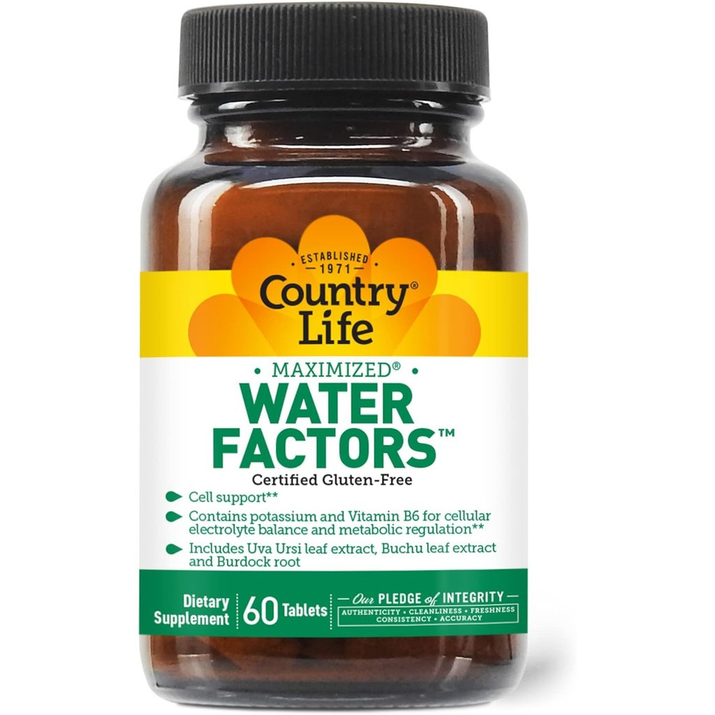 Country Life Water Factors - with Potassium and B6 for Electrolyte Balance - 60 Tablets
