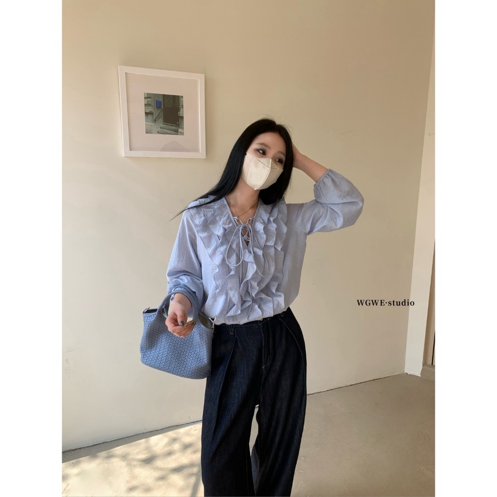 ❤ 🧵 🇰🇷 W7552 เสื้อแขนยาว  คอวี แต่งโบว์ช่วงอก และแต่งผ้าสามชั้น  ผ้าดีใส่สบาย สีสวย แฟชั่นเกาหลี TAG WG.WE 🧵🧡 - รูปที่ 5