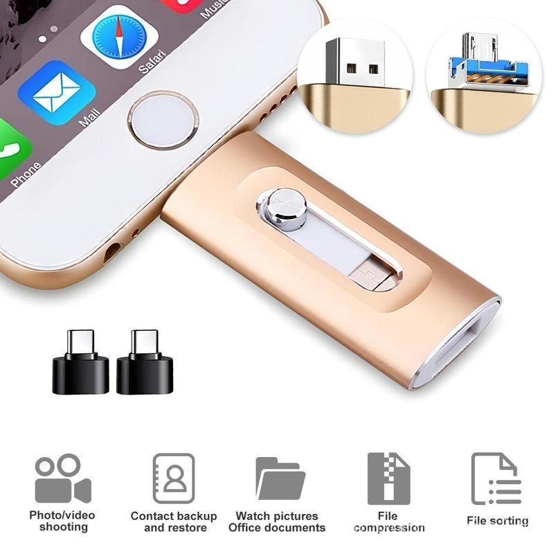 3 in 1 Flash Drive,High Speed USB 3.0 Memory Storage,OTG Flash Pen Drive with Free Type-C Adapter fo