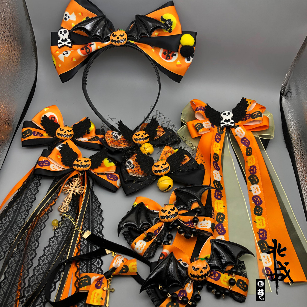 ✡Dark Halloween Devil Orange Bat Lolita✥