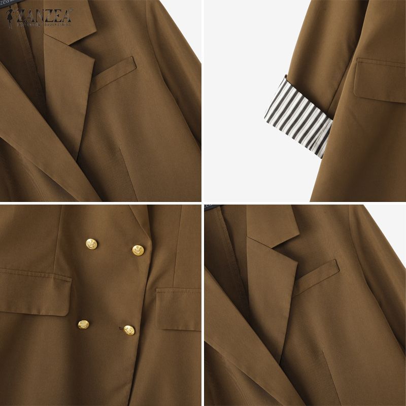 Zanzea Blazer สไตล์การเดินทางสำหรับผู้หญิง ดีไซน์ลาย_patchwork_และแขนสีตัดกัน — صورة 8