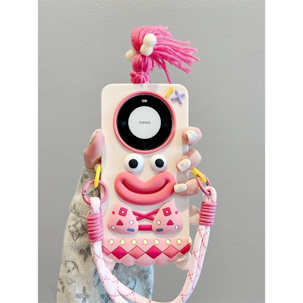 Phone Phone Case New Style Funny Cute Pink Braid Sausage Mouth Girl ThreeDimensional Soft Silicone C