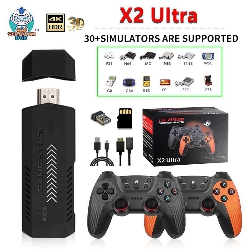X2 Ultra Video Game Stick Game Console 2.4G Controller 4K 30000 Games Retro Games Christmas Gift