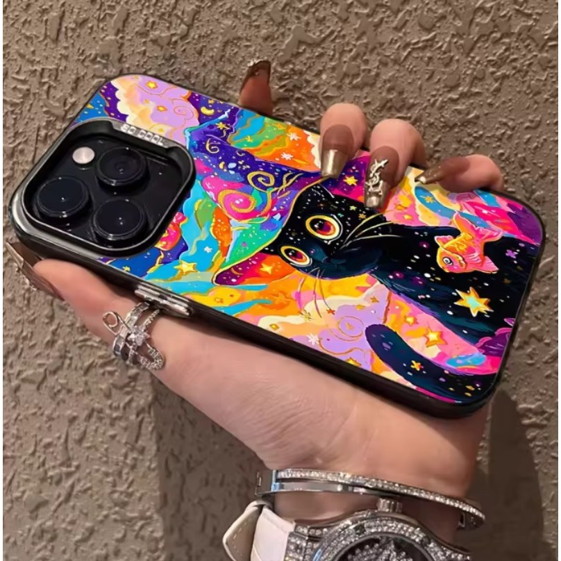 IMDน่ารักสีStarry Skyแมวดําซิลิโคนเคสโทรศัพท์สําหรับHonor X7D X9A X9B X9C X8A X6C X8B X8C X7A X7B X7