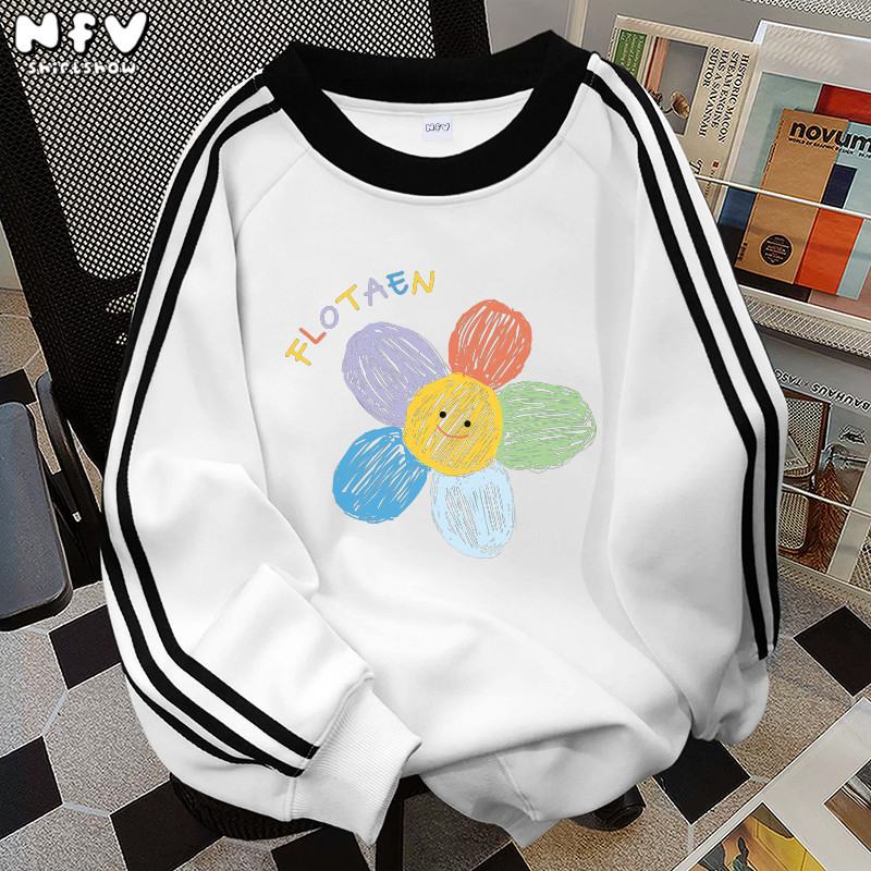 NFV เสื้อสเวตเตอร์คุณภาพสูง🌸สไตล์เกาหลี รักษาความอบอุ่นได้ดี ลายพิมพ์ดอกไม้ oversize ผ้าฝ้าย YG187