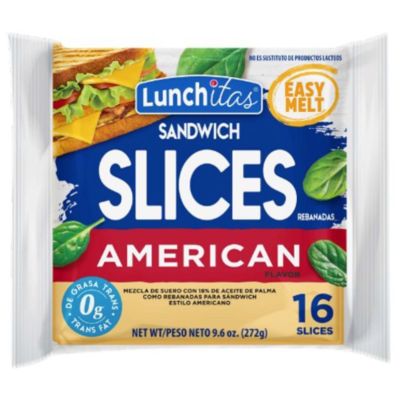 ลันชิตัสชีสแซนวิชสไลซ์อเมริกันเฟลเวอร์ 16แผ่น 272กรัม LunchitasAmericaCheeseSL272_DI [หมายเลขบาร์โค้ด 0855517006010]