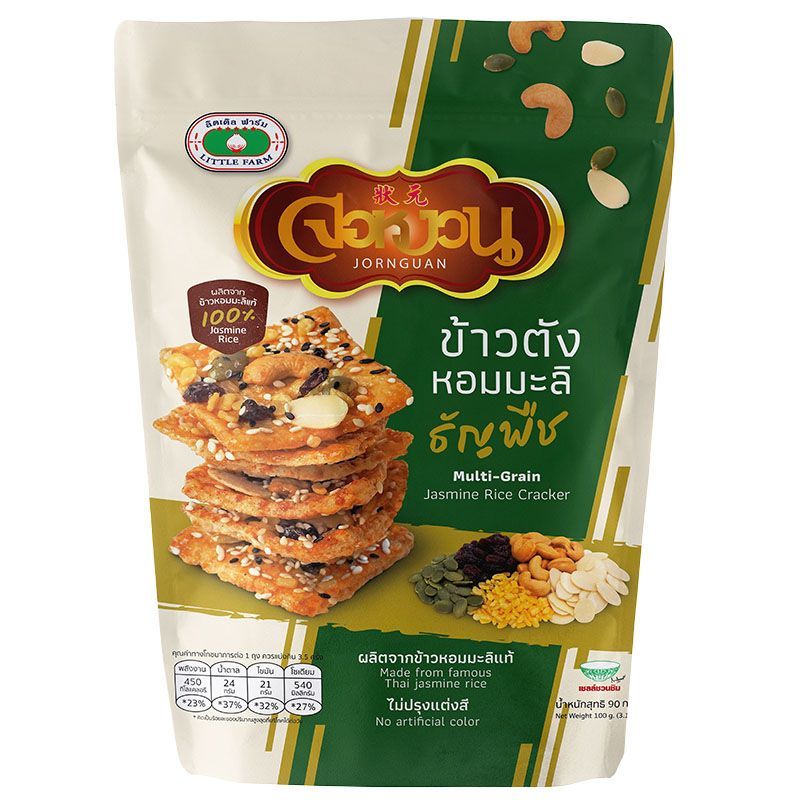 ลิตเติ้ลฟาร์มจอหงวนข้าวตังธัญพืช 90ก Little Farm Jornguan Jasmine Rice Craker Multi Grain 90g. [บาร์โค้ด 8853930001195]