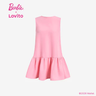 (New Arrival) Barbie™ X Lovito ชุดเดรสสีม่วงสั้นผู้หญิง ฤดูใบไม้ผลิ/ร้อน ทรงเอ สีตัดกัน โบว์หลังและปักลาย เกาหลี อินเทรนด์ LBL5AD048