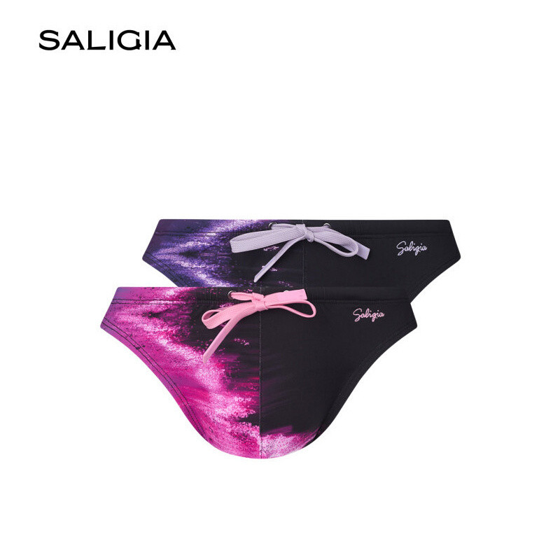 SALIGIA | California Sunset Bikini กางเกงว่ายน้ำบิกินี่สำหรับผู้ชาย ดีไซน์ภาพวาดสีน้ำมัน ผ้าทนคลอรีน