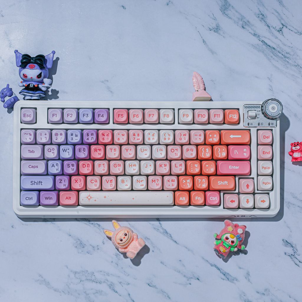 AULA Au75 ไทยน่ารัก Keycaps สามโหมดคีย์บอร์ดเกม RGB สาว Esports คีย์บอร์ดเกม PBT Keycap พิมพ์คีย์บอร