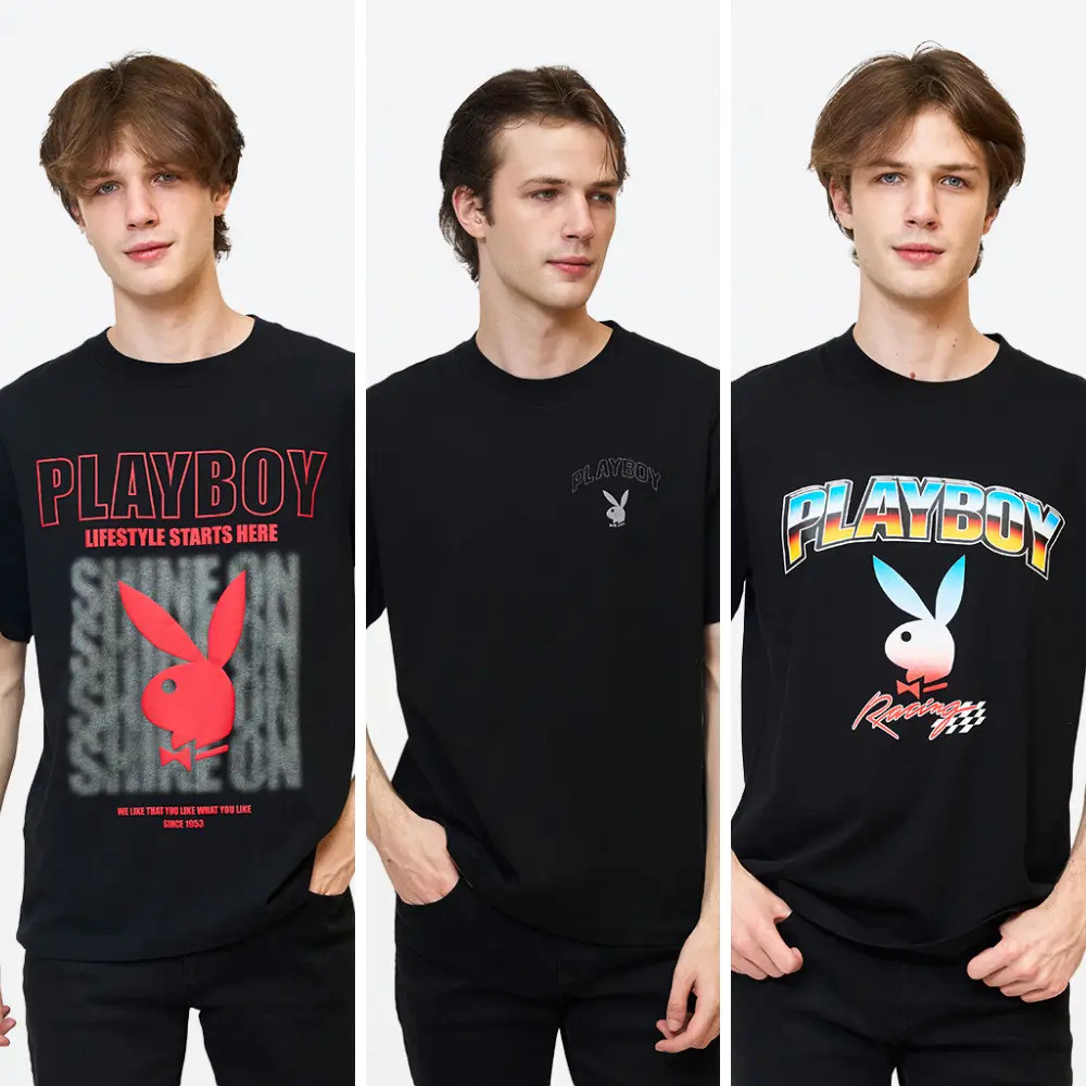 PLAYBOY 06PB เสื้อยืด   เสื้อผ้าผู้ชาย/เสื้อ/เสื้อยืดสีดำ รุ่น P1MT265TB060BK P1MT265TB078BK P1MT269