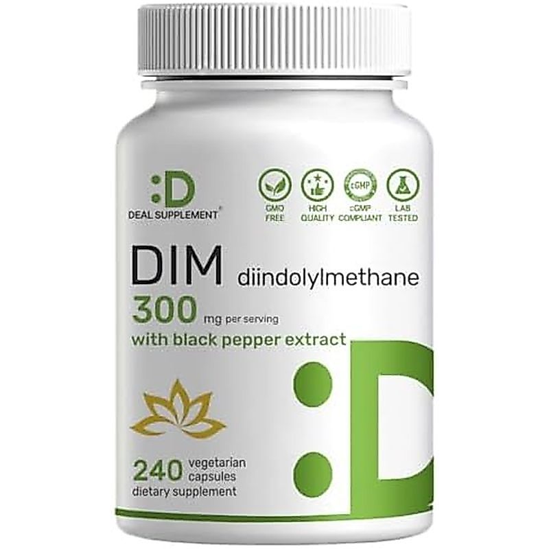 DIM Supplement 300mg with Black Pepper, 240 Vegetarian Caps, 4 Months Supply | 2-in-1 Dim Supplement
