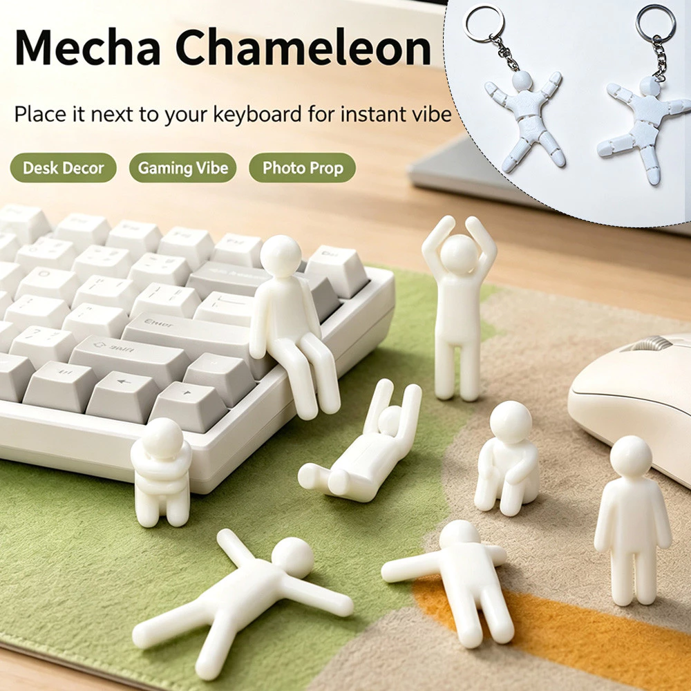 8 ชิ้นชุด Multi Pose 3D พิมพ์ Mecha Chameleon จอแสดงผลซ่อน Mini รูปปั้นสนุกพวงกุญแจ Pendent