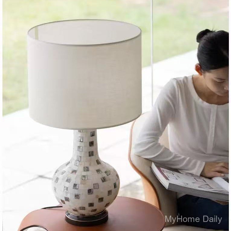 American retro handmade shell Marseille table lamp for living room and bedroom, modern minimalist hi