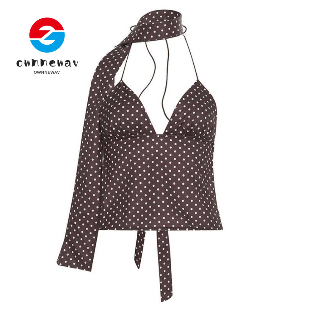 OWNNEPH เสื้อกล้าม,ริบบิ้นลึกVคอPka Dot Camisoleเสื้อกั๊ก,เซ็กซี่Backless Slim FITสปาเก็ตตี้Camiผู้ห