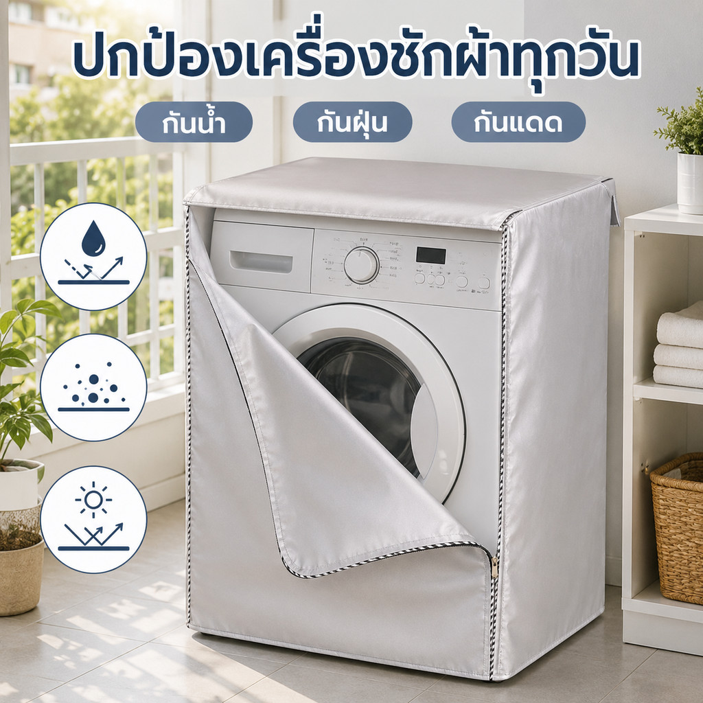 ผ้าคลุมเครื่องซักผ้าอัตโนมัติฝาหน้า XL ขอบซิป 60x65x85 รูปที่ 7