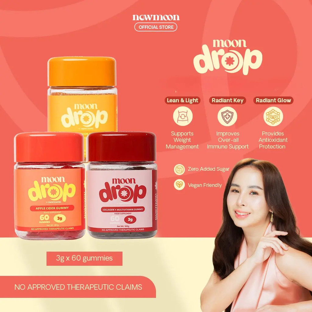 ใหม่ MOON Moon Drop Gummies | ไลท์แอนด์ลีนแอปเปิ้ลไซเดอร์ | เรเดียนท์ โกลว์ ไนอาซินาไมด์ | Radiant K